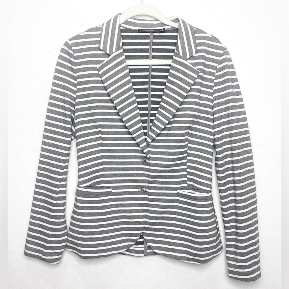 Doe & Rae Striped Blazer Gray White Stripes Silver Buttons NWT Small Nautical